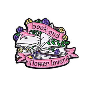 Cute Bookish Theme Enamel Pin/Brooches, "Book and Flower Lover."
